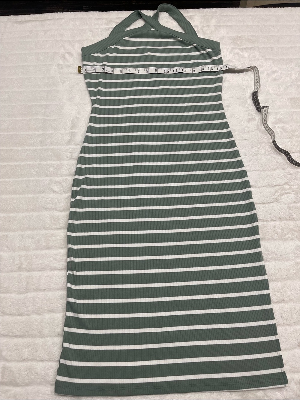 Green and White Striped Halter Midi Dress